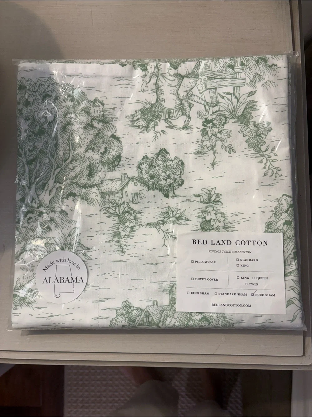 Red Land Cotton Green Toile Cotton Euro Sham (set of 2)